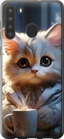 Чехол на Samsung Galaxy A21 White cat из силикона FCh_095981