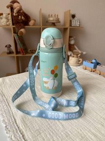 Термос дитячий для напоїв з трубочкою 450мл Зелений з малюнком