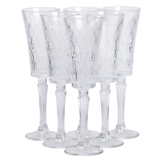 Набір келихів для шампанського 6 шт 200 мл скляні на ніжці HP-19-126