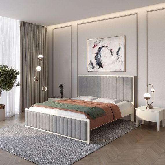 Двоспальне дерев'яне ліжко Mebigrand Відень Айворі (S0505Y30R)/Аляска 93 (Сірий) 180х190 см (MBG-10903)