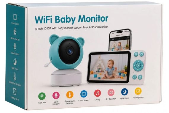 Відеоняня C8 Wi-Fi з монітором 5″ • Розумна відеоняня C8 Full HD 1080P із застосунком Tuya, нічним баченням і двостороннім зв’язком | Зображення 3