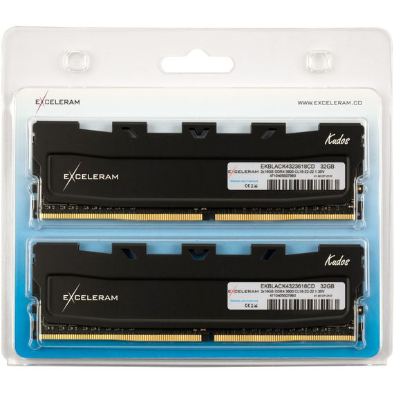 Модуль пам'яті для комп'ютера DDR4 32GB (2x16GB) 3600 MHz Black Kudos eXceleram (EKBLACK4323618CD) | Зображення 1