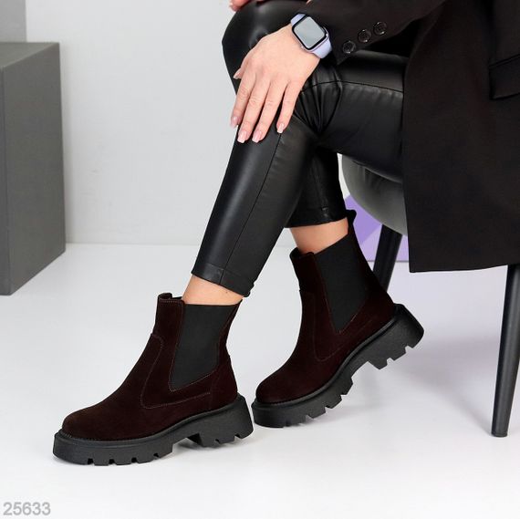 Зручні зимові черевики челсі колір Шоколад з еластичною вставкою | Зображення 7