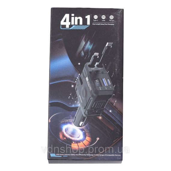 Автомобильное зарядное устройство MECHA с выдвижными кабелями и портами USB/Type-C Белый HP-A1W | Зображення 7