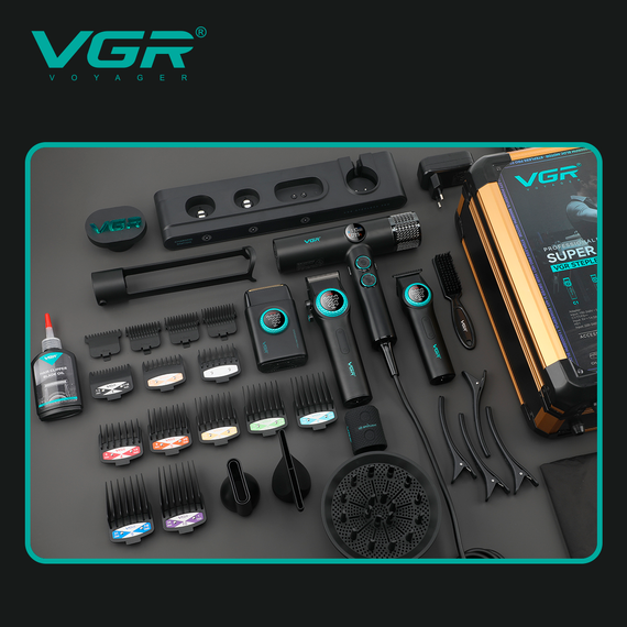 Набір VGR STEPLERSS RPO 4 IN 1 BLACK, машинка для стрижки, тример, електробритва, фен | Зображення 8
