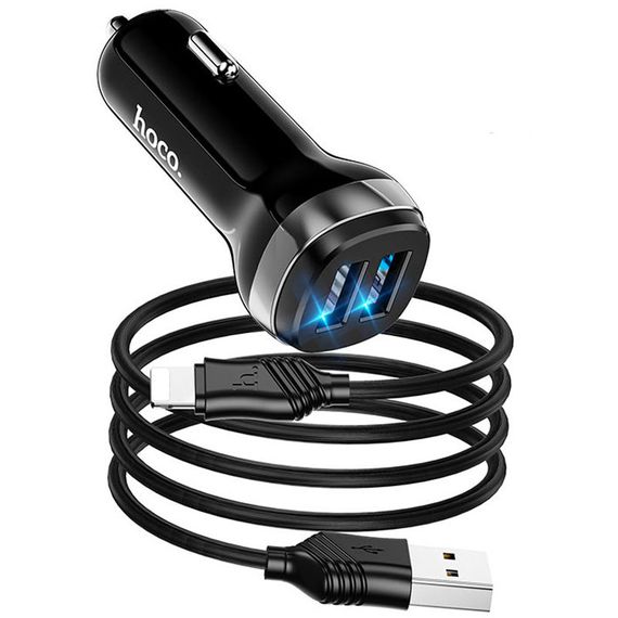 АЗП Hoco Z40 Superior 2.4A (2USB-A) + кабель USB to Lightning Чорний