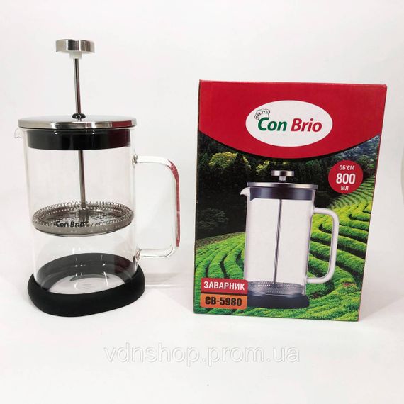 Стильный стеклянный заварочный чайник Con Brio CB-5980 800 мл, Френч-пресс из качественого материала TO-91 | Зображення 3