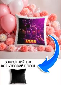 Подушка плюшева Мерч Крафт Дизайн з принтом FNAF імя Ілля чорний плюш квадратна 33х33 см