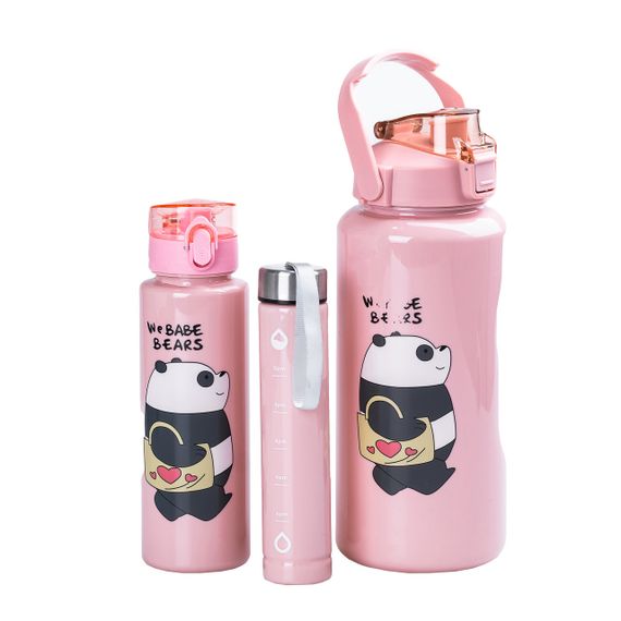 Набір пляшок 3 в 1 Панда з поїлкою і ручкою 0.3 (л) 0.7 (л) 2 (л) рожевий HPZSB120014P