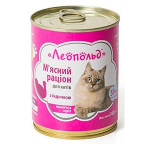 ЛЕОПОЛЬД М'ясний раціон з індичкою для котів, металева банка 360 г
