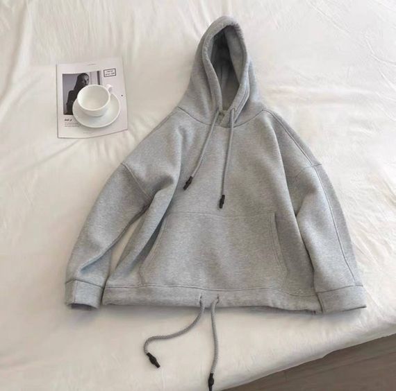 Жіноче тепле худі оверсайз на флісі внизу із затяжками колір сірий, розмір 42/46 BF745