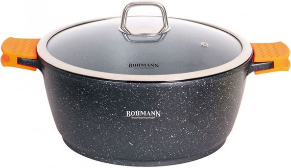 Кастрюля с антипригарным покрытием Bohmann BH 7350-32 MRB с двойным дном из литого алюминия каструля з кришкою
