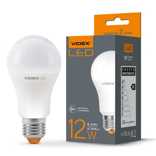 Лампа A60e 12W E27 4100К 220-240V з сенсором руху LED Videx