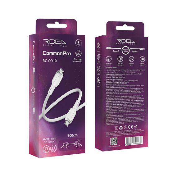 USB Ridea RC-CO10 CommonPro 60W Type-C to Type-C | Зображення 1