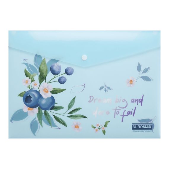 Папка-конверт А4 на кнопці BLUEBERRY ARABESKI аквамарин BM.3943-52 BUROMAX матовий напівпрозорий пластик (4823126816326)