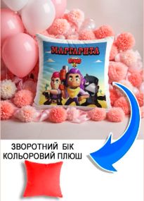 Подушка плюшева Мерч Крафт Дизайн з принтом brawl stars імя Маргарита червоний плюш квадратна 33х33 см