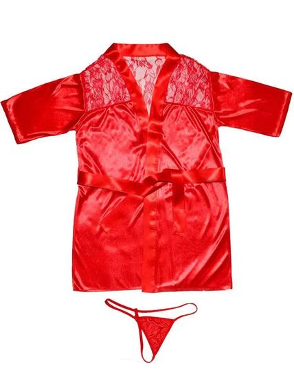 Жіночий еротичний короткий халат з поясом та стрінгами We Love M Червоний | Зображення 7