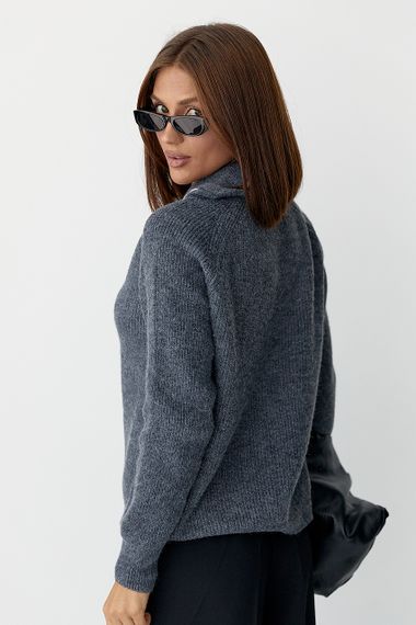 В'язаний кардиган із коміром на блискавці - темно-сірий цвет, ONE SIZE (є розміри) | Зображення 1