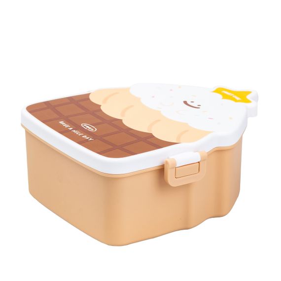 Дитячий ланч бокс на дві секції 950 мл пластиковий з вилкою та ложкою "Тістечко" Коричневий HP12271BR | Зображення 1