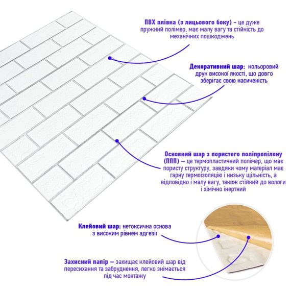 Панель стеновая 70*70cm*5mm белый кирпич с серебром (D) SW-00001502 | Зображення 1
