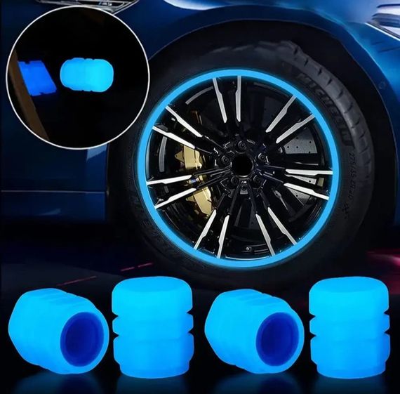 Сині флуоресцентні (неонові) ковпачки на ніпель для велосипеда, машини, мотоцикла, самоката Синій | Зображення 3