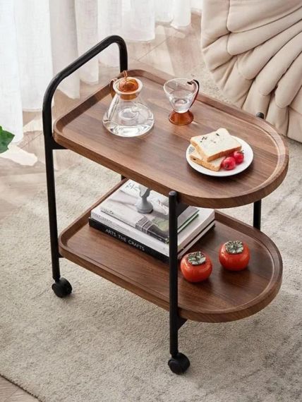 Приліжковий 2-х ярусний столик з дерев'яною стільницею та металевою основою (ZM-1642) | Зображення 1