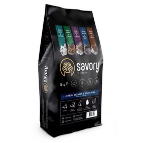 Корм сухий Savory Adult Cat Gourmand Fresh Salmon and White Fish для довгошерстих котів зі свіжим.лососем і білою.рибою 8 кг
