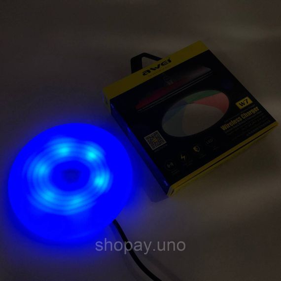 Бездротова зарядка з підсвічуванням 7 кольорів 10W 7 COLOR Awei W7 + WIRELESS CHARGE TO-43 | Зображення 8