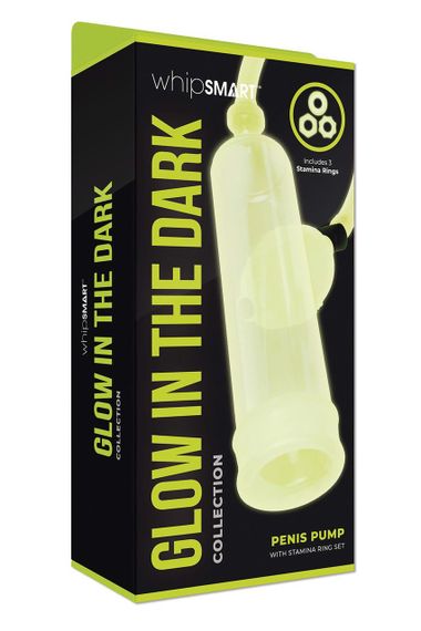 Помпа для члена светящаяся в темноте Whipsmart Glow In The Dark 3 кольца в комплекте, 23.5 см sexstyle | Зображення 1