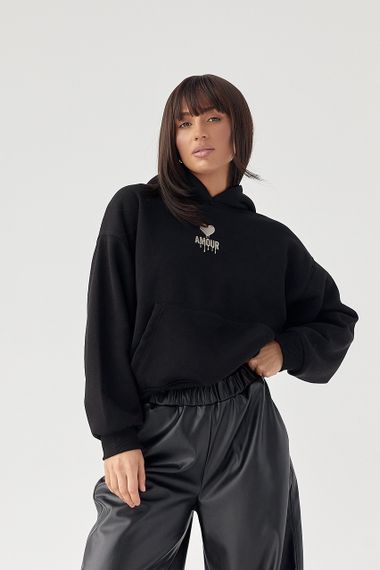 Утеплене худі з капюшоном - чорний цвет, M (є розміри) | Зображення 4