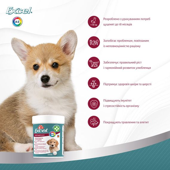 Вітаміни 8in1 Excel Multi Vitamin Puppy для цуценят та молодих собак мультивітамін 100 шт | Зображення 8