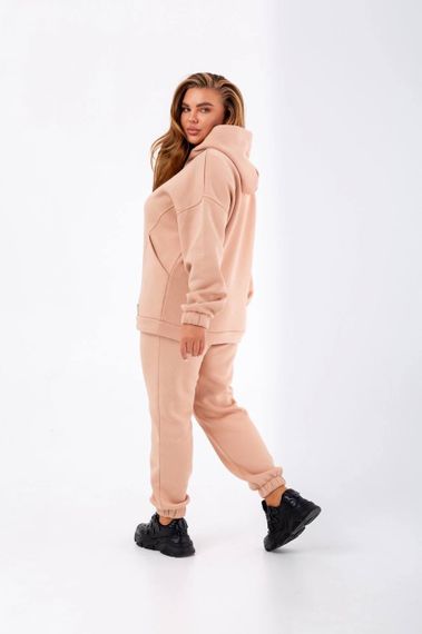 Женский теплый спортивный костюм на флисе худи и штаны NB23038 цвет бежевый, размер 54/56 | Зображення 4