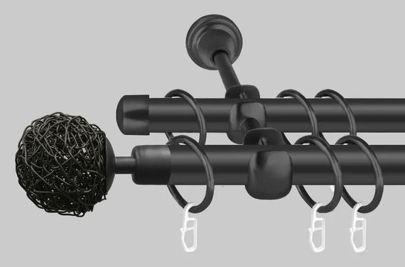 Черный матовый Карниз для штор металлический, двухрядный 19 мм (комплект) Мивина 240 см.