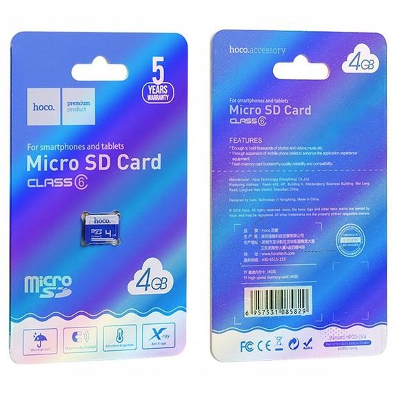 Карта памяти Hoco microSDHC 4GB Card Class 6 Blue | Зображення 1