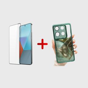 Мягкий силиконовый чехол со стеклом на камеру + Защитное стекло AndSer для Xiaomi Redmi Note 13 5G цвет Зеленый