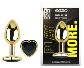 Анальна пробка з кристалом EGZO - Gold Heart Plug Black size S Sex Aura