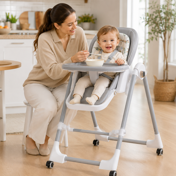 Стульчик для кормления BabyChair с регулируемой спинкой и столиком, шезлонг, колеса, складной X-715 / Стульчик-шезлонг для кормления / Детское кресло с регулируемой спинкой и столиком | Зображення 1