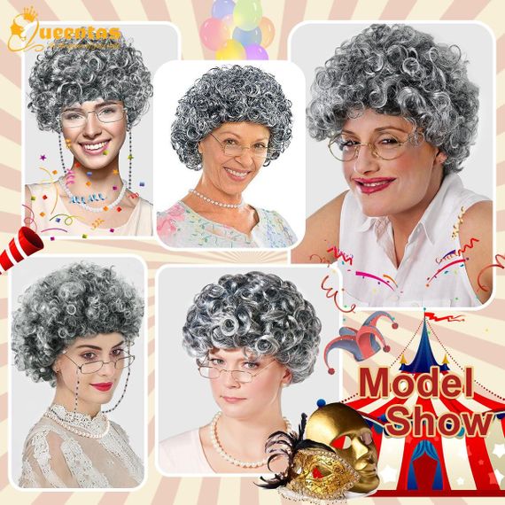 Перука сива бабуся кучерява, термостійка, набір комплект для косплею, свят, Геловіну, корпоратив, вистав | Зображення 5