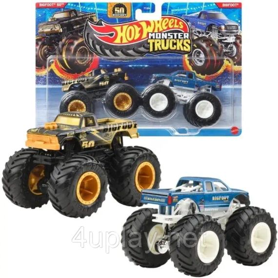 Подарунковий набір 2 монстр-траки Хот Вілс Оригінал Hot Wheels Monster Trucks Bigfoot 50th vs Bigfoot | Зображення 1