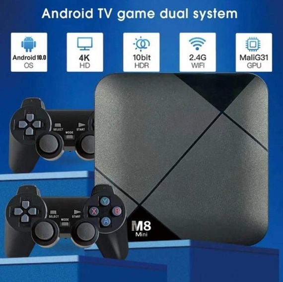 Ігрова консоль приставка 4K система Android TV 10 4G Wi-Fi HD M8 Mini з двома бездротовими джойстиками | Зображення 1