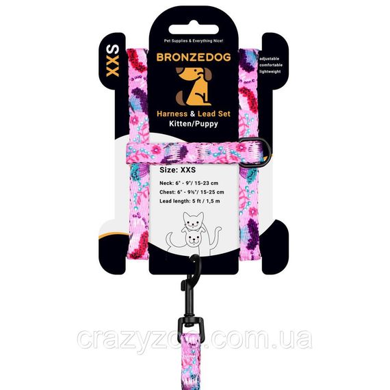 Комплект для собак і котів BronzeDog Urban 2XS рожевий квіти А: 15-23 см В: 15-25 см 57/1407Б/T | Зображення 1