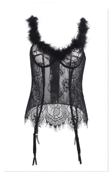 Ажурний корсет із пажами та хутром S/M sexstyle | Зображення 1