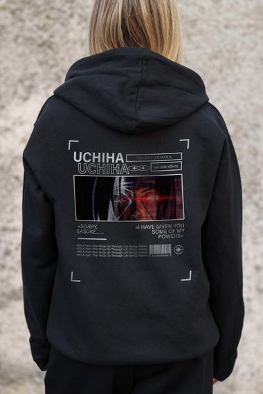 Утеплене зіп худі на флісі зіпер з принтом Uchiha Without Kane Black | Зображення 5