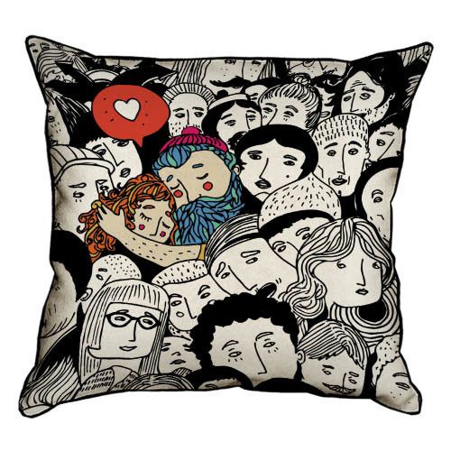 Подушка с мешковины Любовь везде 45x45 см (45PHB_17L013_WH)