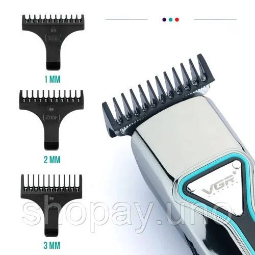 Машинка для стрижки VGR V-008 аккумуляторная USB ∙ Триммер для волос, бороды и усов с LED-дисплеем и съемными насадками | Зображення 1