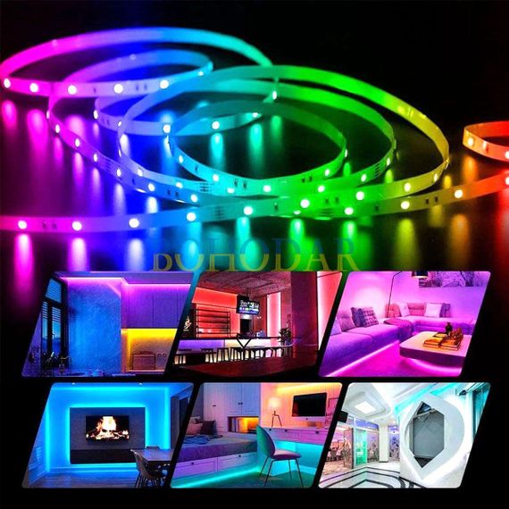 Комплект світлодіодна USB стрічка лента LEDSTRIP LED 5050 2 метри RGB SMD різнокольорова +Контролер +Пульт Польща! | Зображення 6