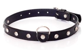 Нашийник зі штучної шкіри з кристалами Fetish Boss Series - Collar Silver Crystal, BS3300117 sexstyle