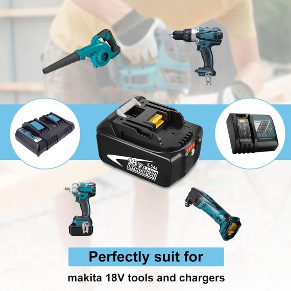 Акумулятор Dosctt 18V 5500mAh для Makita BL1860B, BL1850B, BL1830B, BL1840B, LED-індикатор, комплект 2 шт. 5.5 Ah | Зображення 5