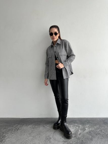 Женская теплая хлопковая рубашка принт "гусиная лапка" GDF840, цвет черно-белый, размер 42/46 | Зображення 1