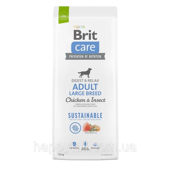Экологичный корм Brit Care Sustainable Adult Large Breed для крупных собак, курица и насекомые, 12 кг